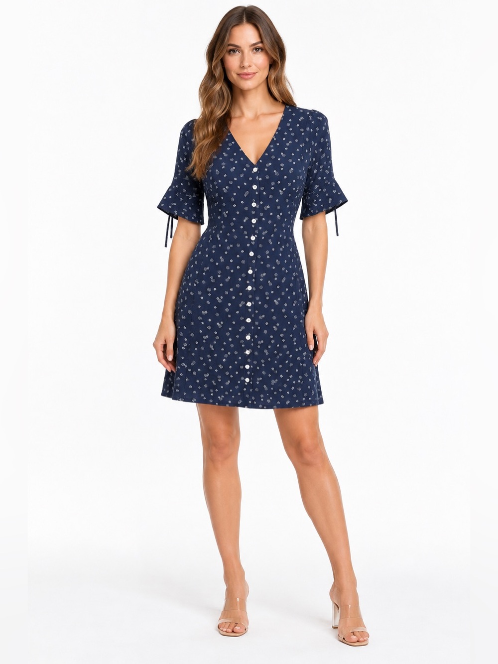 Madewell 100% Silk Bandana Flower Navy Mini Dress Button Front Cottagecore Sz 10
